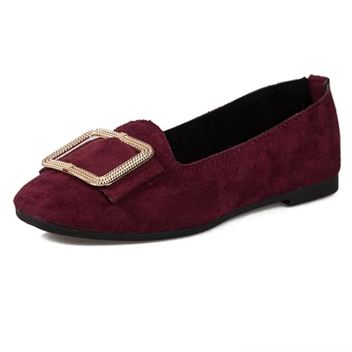 LarDorLin Ballerina Flach Damen Square Toe Ballet Dolly Schuhe Sommer Strand Komfort Ohne Verschluss Draußen Hochzeit Flach Schuhe Rotwein Gr 36 EU von LarDorLin