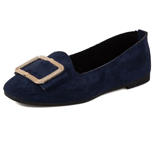 LarDorLin Ballerina Flach Damen Square Toe Ballet Dolly Schuhe Sommer Strand Komfort Ohne Verschluss Draußen Hochzeit Flach Schuhe Schwarz-Blau Gr 41 EU (43 Cn) von LarDorLin