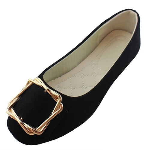 LarDorLin Ballerina Flach Damen Square Toe Ballet Dolly Schuhe Sommer Strand Komfort Ohne Verschluss Draußen Hochzeit Flach Schuhe Schwarz Gr 36 EU von LarDorLin