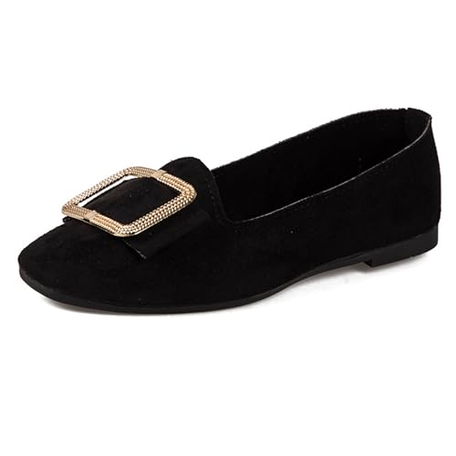 LarDorLin Ballerina Flach Damen Square Toe Ballet Dolly Schuhe Sommer Strand Komfort Ohne Verschluss Draußen Hochzeit Flach Schuhe Schwarz Gr 36 EU von LarDorLin