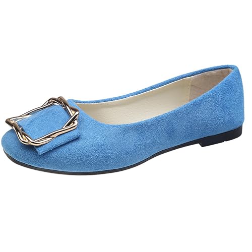 LarDorLin Ballerina Flach Damen Square Toe Ballet Dolly Schuhe Sommer Strand Komfort Ohne Verschluss Draußen Hochzeit Flach Schuhe Sky-Blau Gr 35 EU von LarDorLin