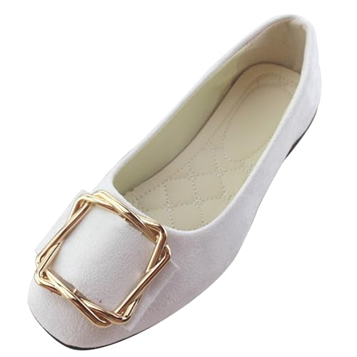 LarDorLin Ballerina Flach Damen Square Toe Ballet Dolly Schuhe Sommer Strand Komfort Ohne Verschluss Draußen Hochzeit Flach Schuhe Weiß Gr 35 EU von LarDorLin