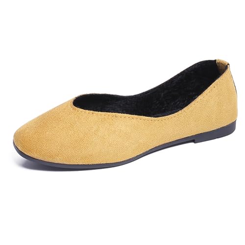 LarDorLin Ballet Dolly Schuhe Damen Square Toe Flach Schuhe Ohne Verschluss Leisure Strand Geschlossen Wildleder Ballerina Buro Loafer Aprikose-Gelb Gr 38 EU (39 Cn) von LarDorLin