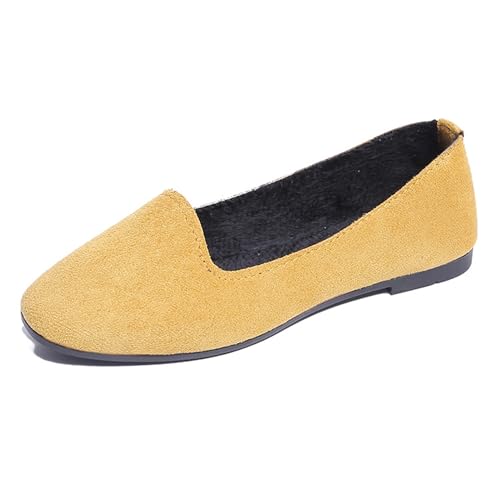 LarDorLin Ballet Dolly Schuhe Damen Square Toe Flach Schuhe Ohne Verschluss Leisure Strand Geschlossen Wildleder Ballerina Buro Loafer Aprikose-Gelb Gr 39 EU (40 Cn) von LarDorLin
