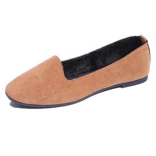 LarDorLin Ballet Dolly Schuhe Damen Square Toe Flach Schuhe Ohne Verschluss Leisure Strand Geschlossen Wildleder Ballerina Buro Loafer Braun Gr 36 EU von LarDorLin