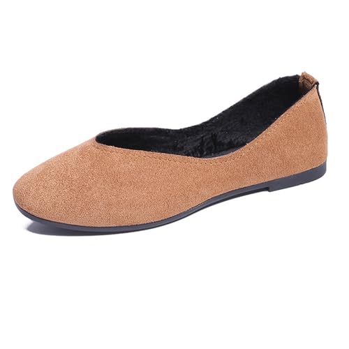 LarDorLin Ballet Dolly Schuhe Damen Square Toe Flach Schuhe Ohne Verschluss Leisure Strand Geschlossen Wildleder Ballerina Buro Loafer Braun Gr 38 EU (39 Cn) von LarDorLin