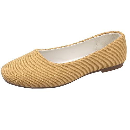 LarDorLin Ballet Dolly Schuhe Damen Square Toe Flach Schuhe Ohne Verschluss Leisure Strand Geschlossen Wildleder Ballerina Buro Loafer Gelb Gr 35 EU von LarDorLin