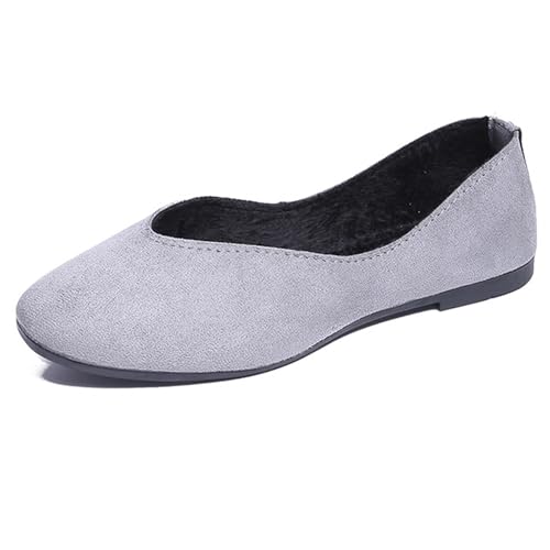 LarDorLin Ballet Dolly Schuhe Damen Square Toe Flach Schuhe Ohne Verschluss Leisure Strand Geschlossen Wildleder Ballerina Buro Loafer Grau Gr 40 EU (41 Cn) von LarDorLin