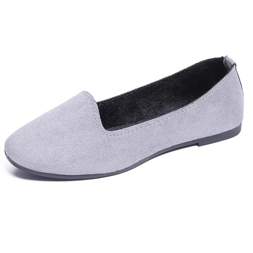 LarDorLin Ballet Dolly Schuhe Damen Square Toe Flach Schuhe Ohne Verschluss Leisure Strand Geschlossen Wildleder Ballerina Buro Loafer Grau Gr 40 EU (41 Cn) von LarDorLin