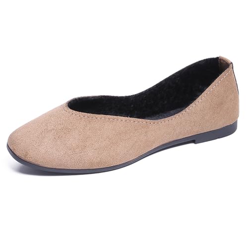 LarDorLin Ballet Dolly Schuhe Damen Square Toe Flach Schuhe Ohne Verschluss Leisure Strand Geschlossen Wildleder Ballerina Buro Loafer Khaki Gr 36.5 EU (37 Cn) von LarDorLin