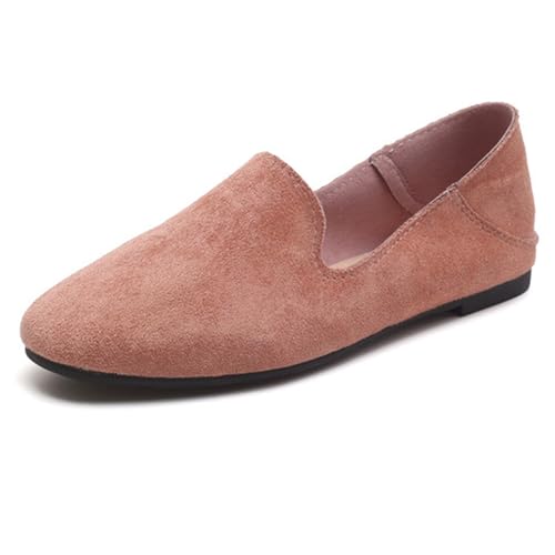 LarDorLin Ballet Dolly Schuhe Damen Square Toe Flach Schuhe Ohne Verschluss Leisure Strand Geschlossen Wildleder Ballerina Buro Loafer Pink Gr 40 EU (41 Cn) von LarDorLin