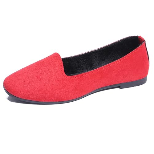 LarDorLin Ballet Dolly Schuhe Damen Square Toe Flach Schuhe Ohne Verschluss Leisure Strand Geschlossen Wildleder Ballerina Buro Loafer Rot Gr 35 EU von LarDorLin