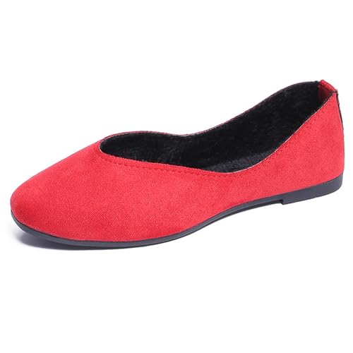 LarDorLin Ballet Dolly Schuhe Damen Square Toe Flach Schuhe Ohne Verschluss Leisure Strand Geschlossen Wildleder Ballerina Buro Loafer Rot Gr 37 EU (38 Cn) von LarDorLin