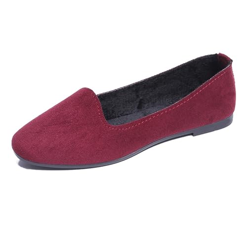 LarDorLin Ballet Dolly Schuhe Damen Square Toe Flach Schuhe Ohne Verschluss Leisure Strand Geschlossen Wildleder Ballerina Buro Loafer Rotwein Gr 35 EU von LarDorLin