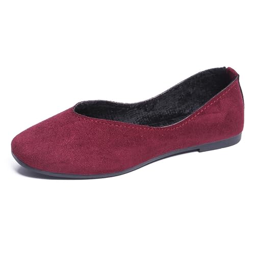 LarDorLin Ballet Dolly Schuhe Damen Square Toe Flach Schuhe Ohne Verschluss Leisure Strand Geschlossen Wildleder Ballerina Buro Loafer Rotwein Gr 40 EU (41 Cn) von LarDorLin