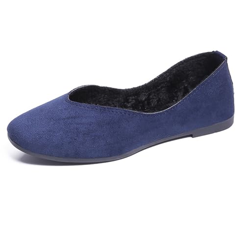 LarDorLin Ballet Dolly Schuhe Damen Square Toe Flach Schuhe Ohne Verschluss Leisure Strand Geschlossen Wildleder Ballerina Buro Loafer Schwarz-Blau Gr 37 EU (38 Cn) von LarDorLin