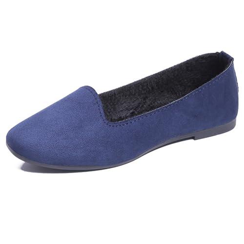 LarDorLin Ballet Dolly Schuhe Damen Square Toe Flach Schuhe Ohne Verschluss Leisure Strand Geschlossen Wildleder Ballerina Buro Loafer Schwarz-Blau Gr 38 EU (39 Cn) von LarDorLin