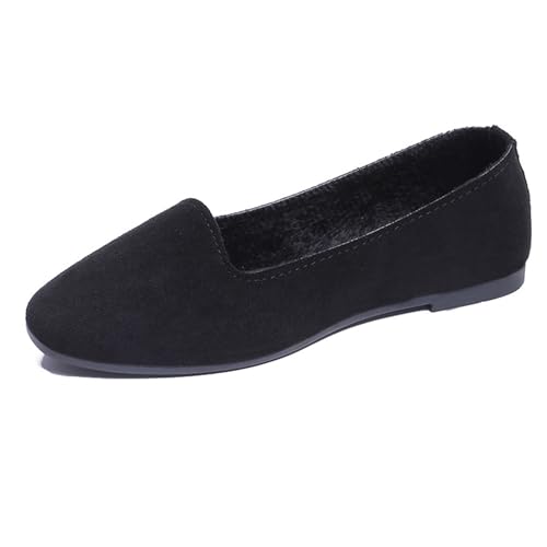 LarDorLin Ballet Dolly Schuhe Damen Square Toe Flach Schuhe Ohne Verschluss Leisure Strand Geschlossen Wildleder Ballerina Buro Loafer Schwarz Gr 39 EU (40 Cn) von LarDorLin