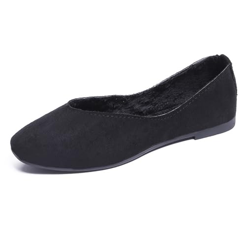LarDorLin Ballet Dolly Schuhe Damen Square Toe Flach Schuhe Ohne Verschluss Leisure Strand Geschlossen Wildleder Ballerina Buro Loafer Schwarz Gr 41 EU (43 Cn) von LarDorLin