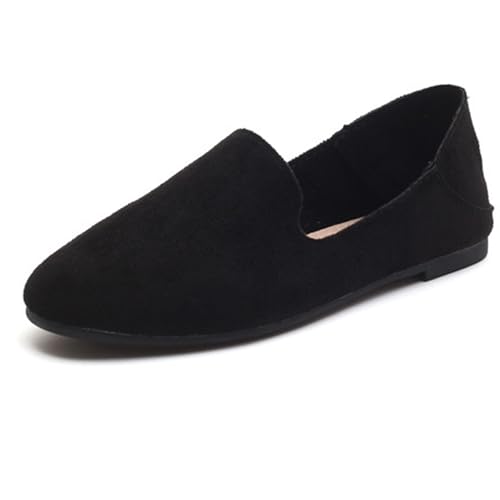 LarDorLin Ballet Dolly Schuhe Damen Square Toe Flach Schuhe Ohne Verschluss Leisure Strand Geschlossen Wildleder Ballerina Buro Loafer Schwarz Gr 41 EU (43 Cn) von LarDorLin