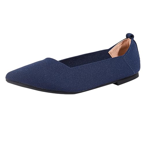 LarDorLin Ballet Flach Damen Pointed Toe Strickented Dolly Shoe Ohne Verschluss Buro Arbeit Loafer Komfort Gehen Driving Flach Schuhe Blau Gr 34 EU von LarDorLin
