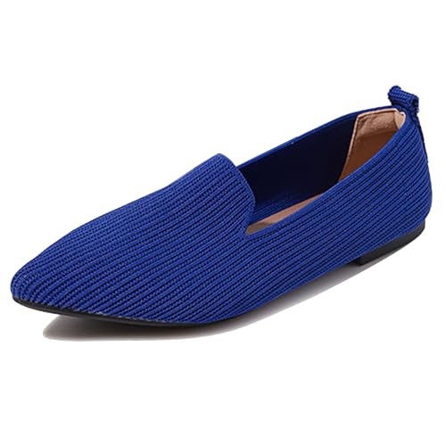 LarDorLin Ballet Flach Damen Pointed Toe Strickented Dolly Shoe Ohne Verschluss Buro Arbeit Loafer Komfort Gehen Driving Flach Schuhe Blau Gr 34 EU von LarDorLin