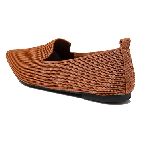 LarDorLin Ballet Flach Damen Pointed Toe Strickented Dolly Shoe Ohne Verschluss Buro Arbeit Loafer Komfort Gehen Driving Flach Schuhe Braun Gr 36 EU von LarDorLin