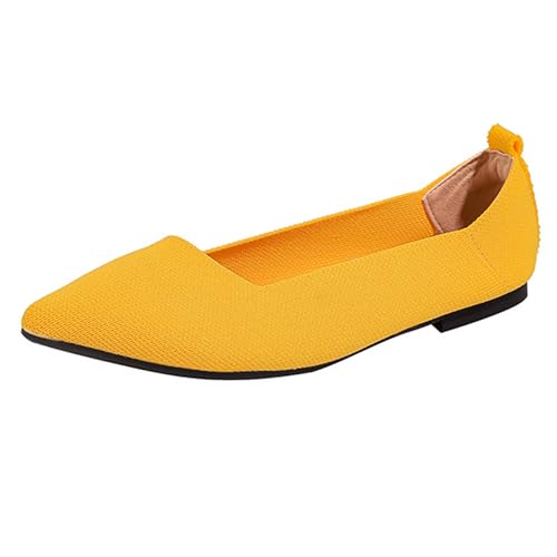 LarDorLin Ballet Flach Damen Pointed Toe Strickented Dolly Shoe Ohne Verschluss Buro Arbeit Loafer Komfort Gehen Driving Flach Schuhe Gelb Gr 40.5 EU (42 Cn) von LarDorLin