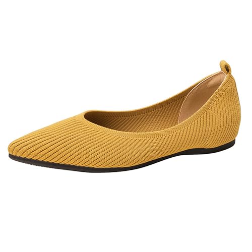 LarDorLin Ballet Flach Damen Pointed Toe Strickented Dolly Shoe Ohne Verschluss Buro Arbeit Loafer Komfort Gehen Driving Flach Schuhe Gelb Gr 40.5 EU (42 Cn) von LarDorLin