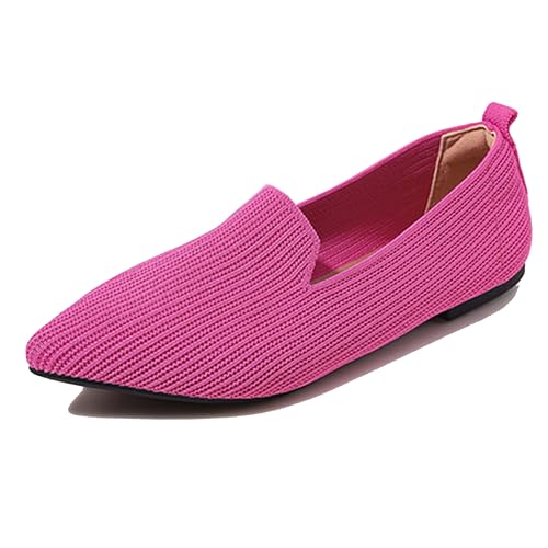 LarDorLin Ballet Flach Damen Pointed Toe Strickented Dolly Shoe Ohne Verschluss Buro Arbeit Loafer Komfort Gehen Driving Flach Schuhe Rose-Rot Gr 34 EU von LarDorLin
