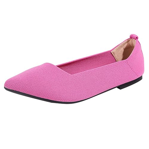 LarDorLin Ballet Flach Damen Pointed Toe Strickented Dolly Shoe Ohne Verschluss Buro Arbeit Loafer Komfort Gehen Driving Flach Schuhe Rose-Rot Gr 40.5 EU (42 Cn) von LarDorLin