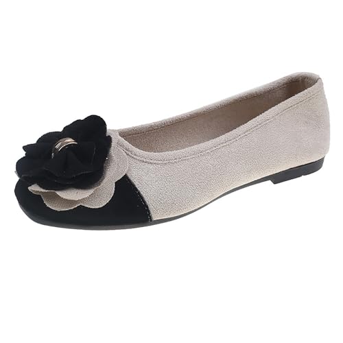 LarDorLin Bogen Ballet Flach Damen Zweifarbig Dolly Schuhe Ohne Verschluss Draußen Hochzeit Ballerina Damen Schuluniform Flach Schuhe Schwarz Gr 40.5 EU (42 Cn) von LarDorLin