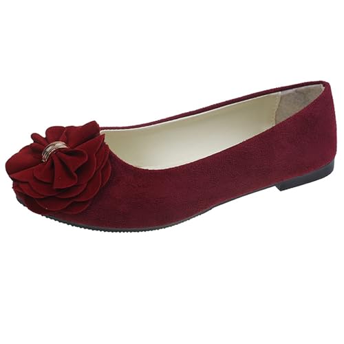 LarDorLin Bogen Dolly Schuhe Damen Geschlossen Ballet Flach Bridal Ohne Verschluss Komfort Draußen Strand Schuhe Rotwein Gr 36.5 EU (37 Cn) von LarDorLin