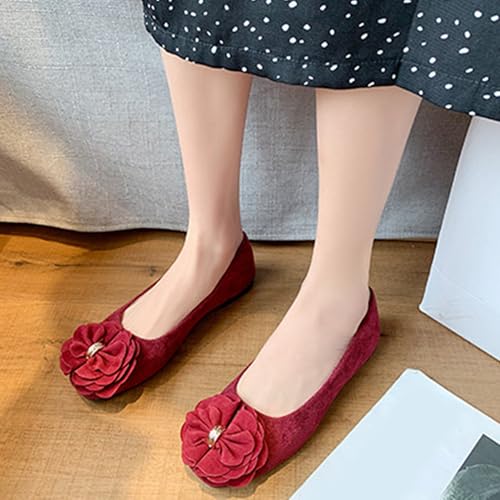 LarDorLin Bogen Dolly Schuhe Damen Geschlossen Ballet Flach Bridal Ohne Verschluss Komfort Draußen Strand Schuhe Rotwein Gr 40.5 EU (42 Cn) von LarDorLin
