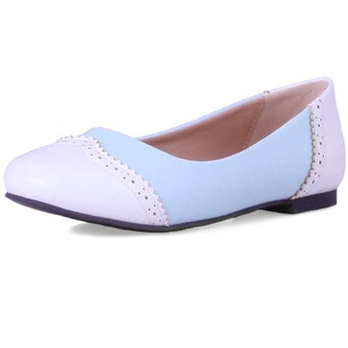 LarDorLin Bogen Flach Damen Komfort Gehen Loafer Runde Zehen Damen Kids Schuluniform Dolly Schuhe Ballerina Ohne Verschluss Light-Blau Gr 36 EU von LarDorLin