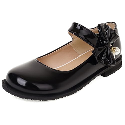 LarDorLin Bogen Mary Jane Flach Damen Runde Zehen Schuhe Komfort Schuluniform Ballet Party Prom Lovely Lolita Dolly Schuhe Schwarz Gr 46 EU (48 Cn) von LarDorLin
