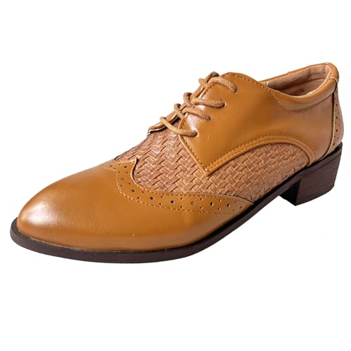 LarDorLin Brogue Oxford Flechten Damen Klassische Pointed Toe Derby Komfort Buro Arbeit Männer Formal Schuhe Retro Gelb Gr 34 EU von LarDorLin