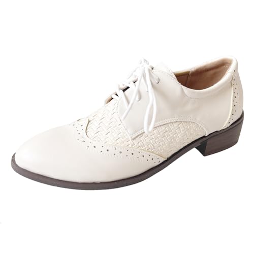 LarDorLin Brogue Oxford Flechten Damen Klassische Pointed Toe Derby Komfort Buro Arbeit Männer Formal Schuhe Retro Weiß Gr 32 EU von LarDorLin