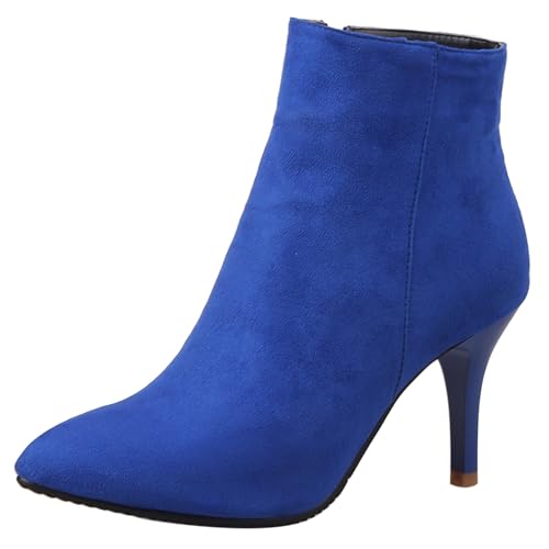 LarDorLin Buro Stilettos Pointed Toe Damen Stiefeletten Elegant Winter Warm Höhe Ferse Wildleder Zip Stiefeletten Franse Blau Gr 35 EU von LarDorLin