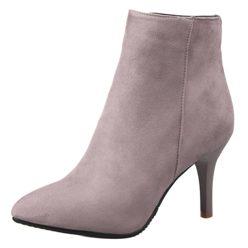 LarDorLin Buro Stilettos Pointed Toe Damen Stiefeletten Elegant Winter Warm Höhe Ferse Wildleder Zip Stiefeletten Franse Pink Gr 41 EU (43 Cn) von LarDorLin
