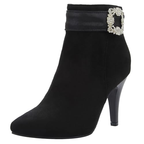 LarDorLin Buro Stilettos Pointed Toe Damen Stiefeletten Elegant Winter Warm Höhe Ferse Wildleder Zip Stiefeletten Franse Schwarz Gr 36.5 EU (37 Cn) von LarDorLin