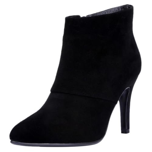 LarDorLin Buro Stilettos Pointed Toe Damen Stiefeletten Elegant Winter Warm Höhe Ferse Wildleder Zip Stiefeletten Franse Schwarz Gr 40.5 EU (42 Cn) von LarDorLin
