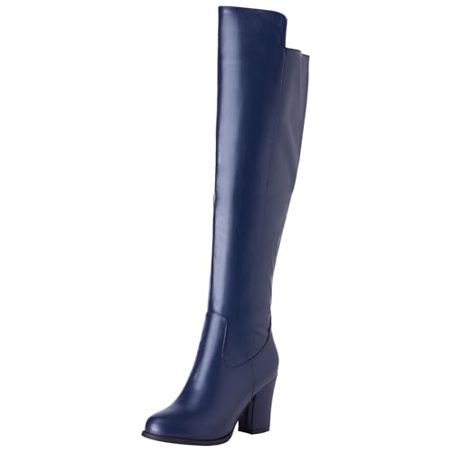 LarDorLin Damen Blockabsatz Mode Overknee Stiefel Zip Komfort Winter Chunky Mid Höhe Ferse Warm Riding Booty Blau Gr 51 EU (53 Cn) von LarDorLin