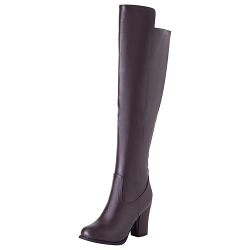 LarDorLin Damen Blockabsatz Mode Overknee Stiefel Zip Komfort Winter Chunky Mid Höhe Ferse Warm Riding Booty Braun Gr 32 EU von LarDorLin