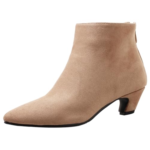 LarDorLin Damen Buro Komfort Kitten Stiefel Stiefeletten Winter Warm Pointed Toe Chelsea Mode Reißverschluss Stiefeletten Schnalle Aprikose Gr 50 EU (52 Cn) von LarDorLin