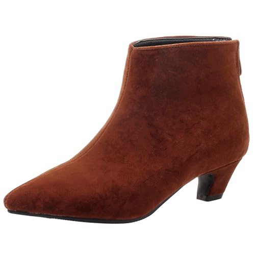 LarDorLin Damen Buro Komfort Kitten Stiefel Stiefeletten Winter Warm Pointed Toe Chelsea Mode Reißverschluss Stiefeletten Schnalle Braun Gr 33 EU von LarDorLin