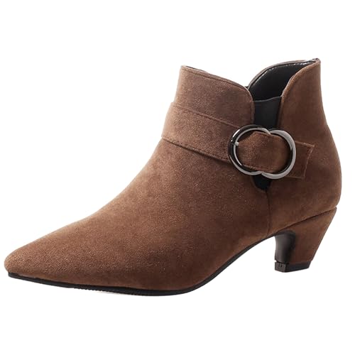 LarDorLin Damen Buro Komfort Kitten Stiefel Stiefeletten Winter Warm Pointed Toe Chelsea Mode Reißverschluss Stiefeletten Schnalle Braun Gr 37 EU (38 Cn) von LarDorLin