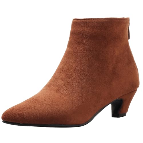 LarDorLin Damen Buro Komfort Kitten Stiefel Stiefeletten Winter Warm Pointed Toe Chelsea Mode Reißverschluss Stiefeletten Schnalle Braun Gr 45 EU (47 Cn) von LarDorLin