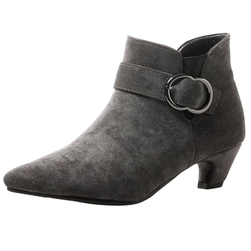 LarDorLin Damen Buro Komfort Kitten Stiefel Stiefeletten Winter Warm Pointed Toe Chelsea Mode Reißverschluss Stiefeletten Schnalle Grau Gr 35 EU von LarDorLin