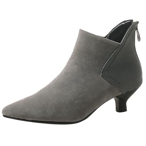 LarDorLin Damen Buro Komfort Kitten Stiefel Stiefeletten Winter Warm Pointed Toe Chelsea Mode Reißverschluss Stiefeletten Schnalle Grau Gr 39 EU (40 Cn) von LarDorLin
